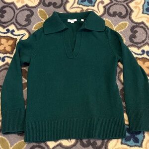 Vince Deep Green Cashmere V-Neck Collar Sweater
